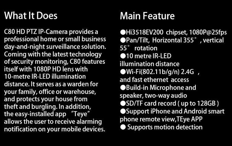 Tenda C80 1080p Full HD Pan & Tilt Wireless Cloud Camera with Night Vision