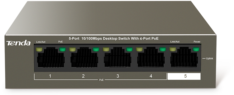 commutateurs réseaux 4 Ports Poe Aucune Configuration requise 6KV Contre-Foudre Tenda TEF1105P-4-63W POE Switch Ethernet 5-Port 10/100 Mbps 